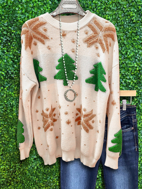 Merry Christmas Trees Sweater In White