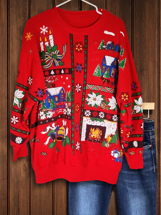 Vintage Red Holiday Themed Sweatshirt