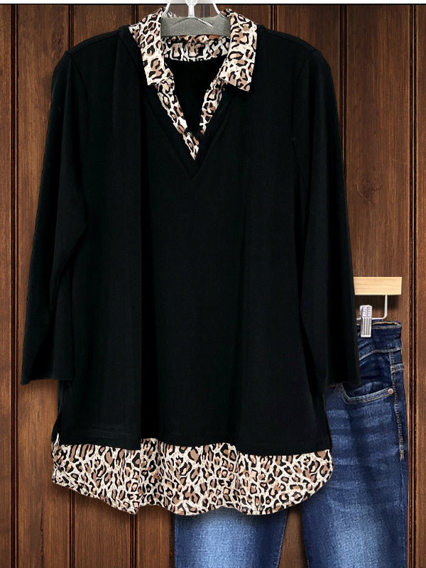 Leopard Print Lapel Top