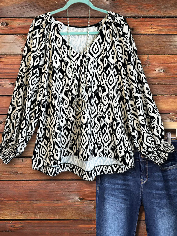 Tribal Print Gathered Top