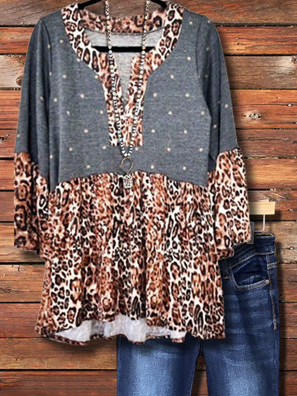 Leopard Print Ruffle Hem Top