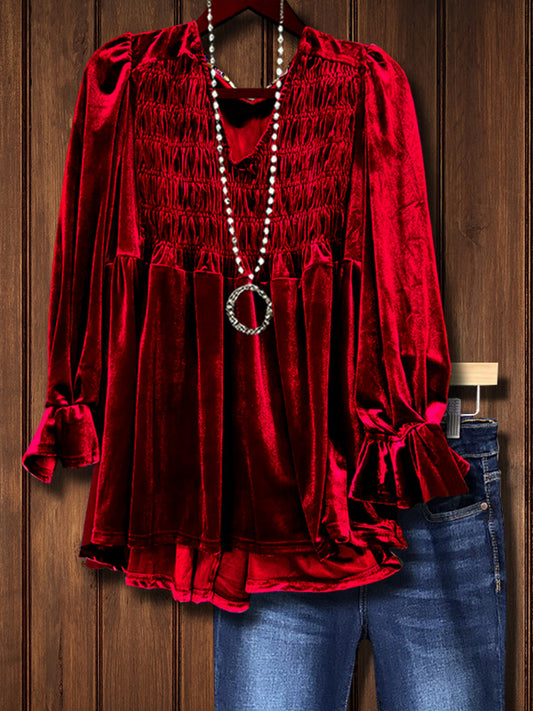 Vintage Velvet Gathered Top