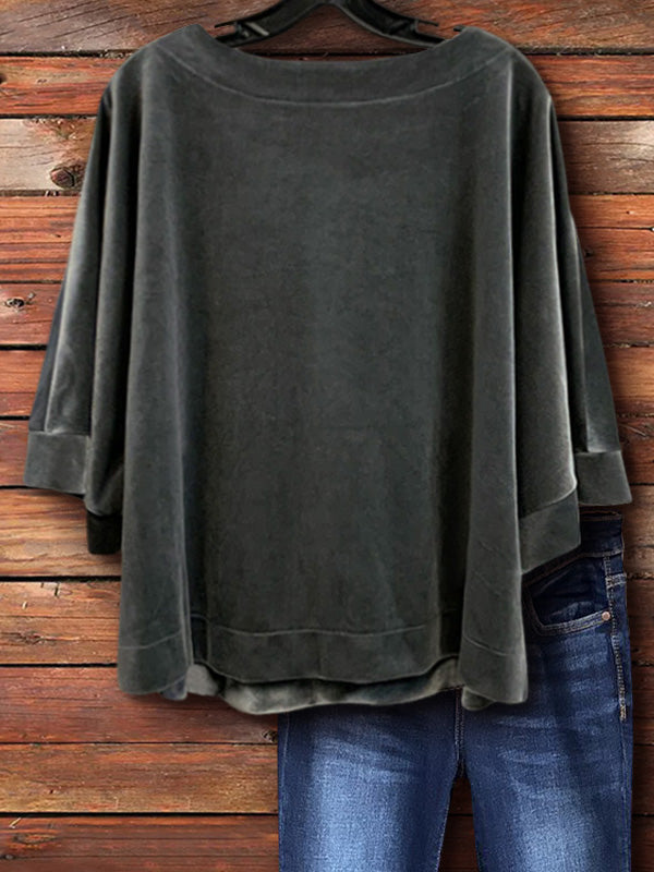 Velvet Mid Sleeve Top In Gray