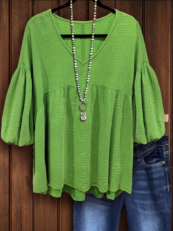 Soft Pleated Puff Sleeve Top