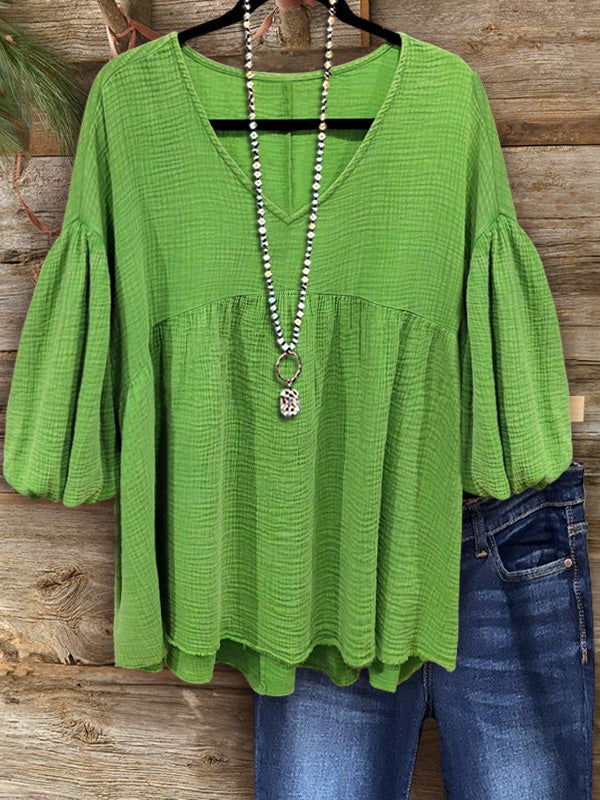 Soft Pleated Puff Sleeve Top