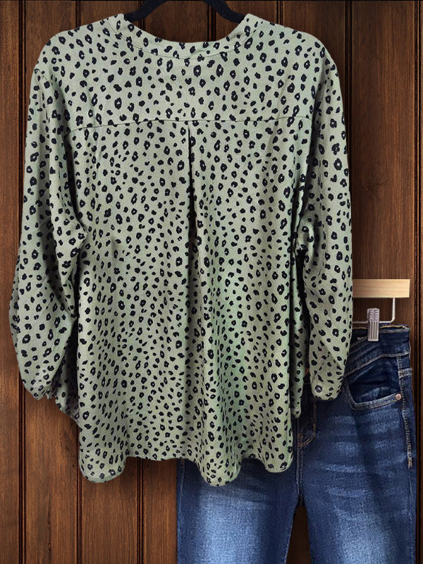 Vintage Leopard Print Top In Green