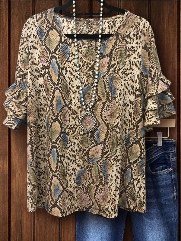 Snake Print Ruffle Sleeve Top