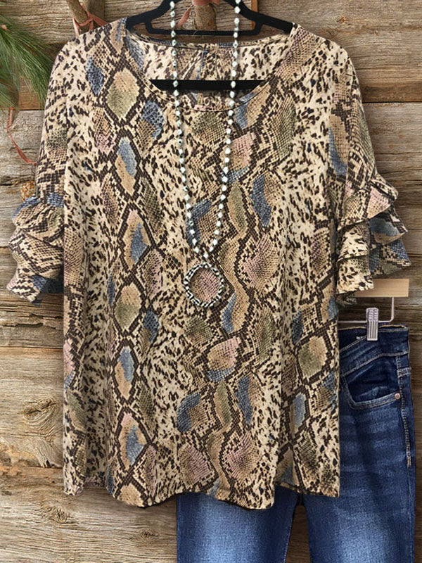 Snake Print Ruffle Sleeve Top