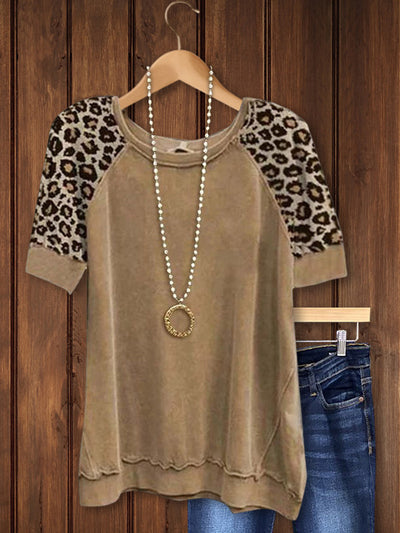I Think I'm in Love Round Neck Loose Tee in Khaki Leopard