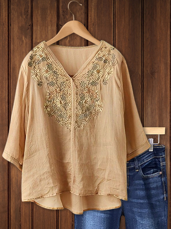 Vintage Embroidered Cotton Blouse