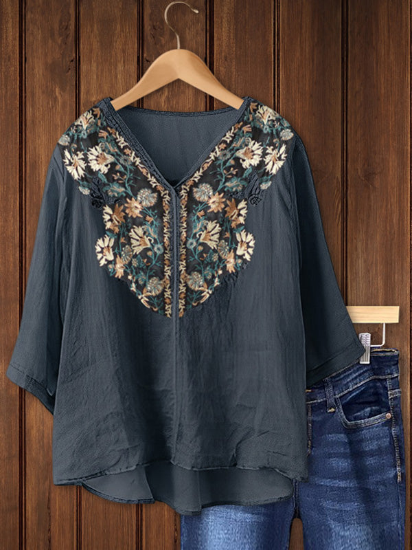 Vintage Embroidered Cotton Blouse