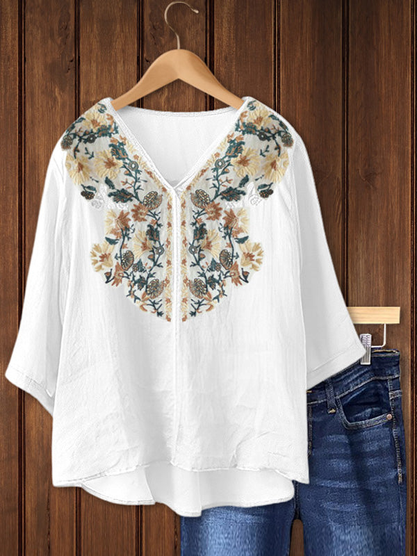 Vintage Embroidered Cotton Blouse