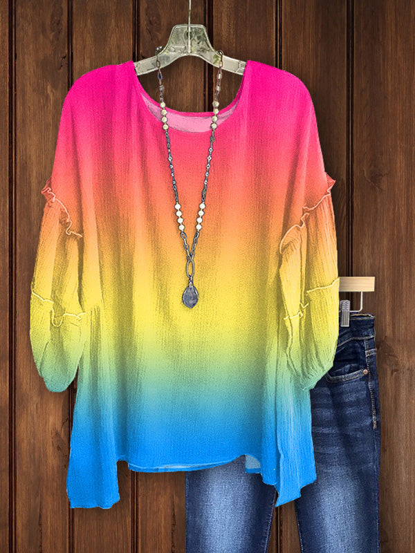 Rainbow Ombre Print Chiffon Top