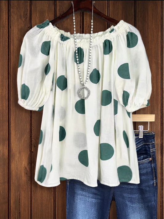 Polka Dot Puff Sleeve Top