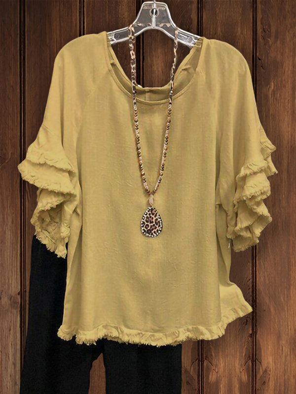 Colorful Ruffled Sleeves Women's t-shirt | Colorful Stripe Ruffle Top |lovelinessboutique
