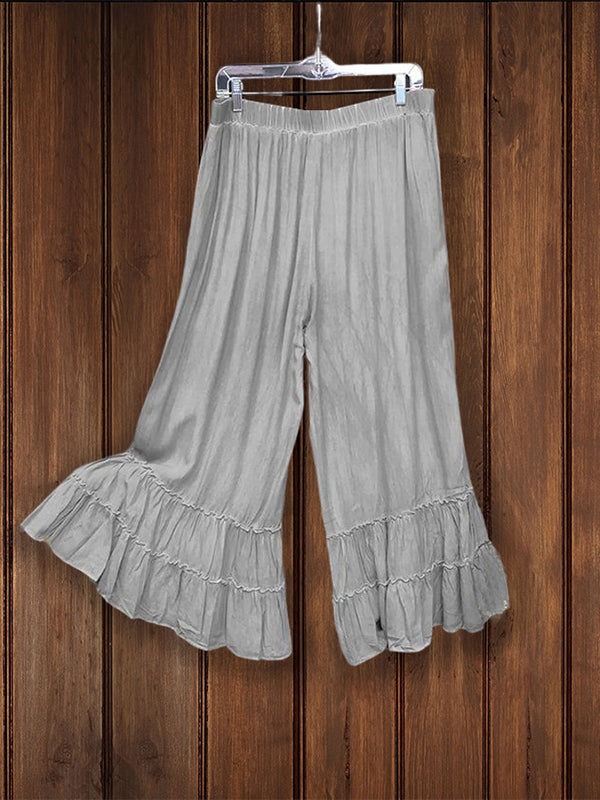 Ruffle Wide Leg Cotton Blend Pant