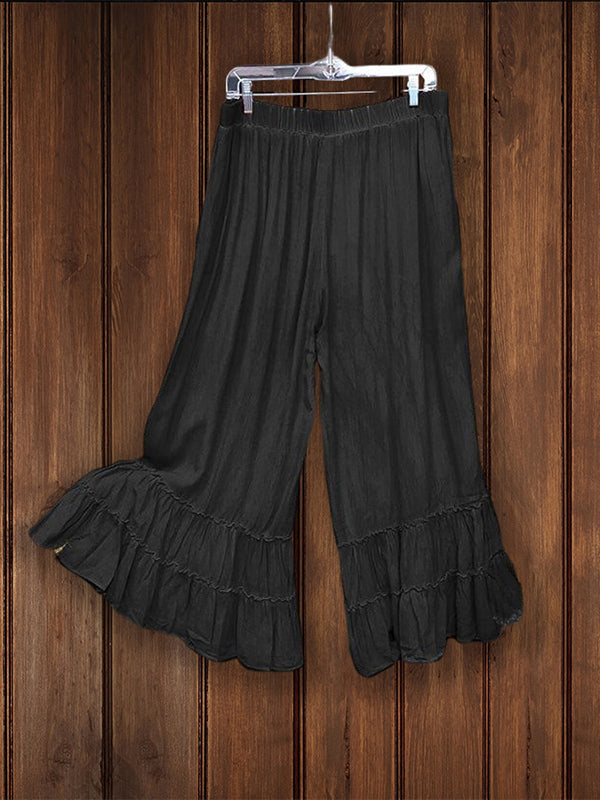 Ruffle Wide Leg Cotton Blend Pant