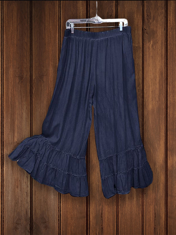 Ruffle Wide Leg Cotton Blend Pant