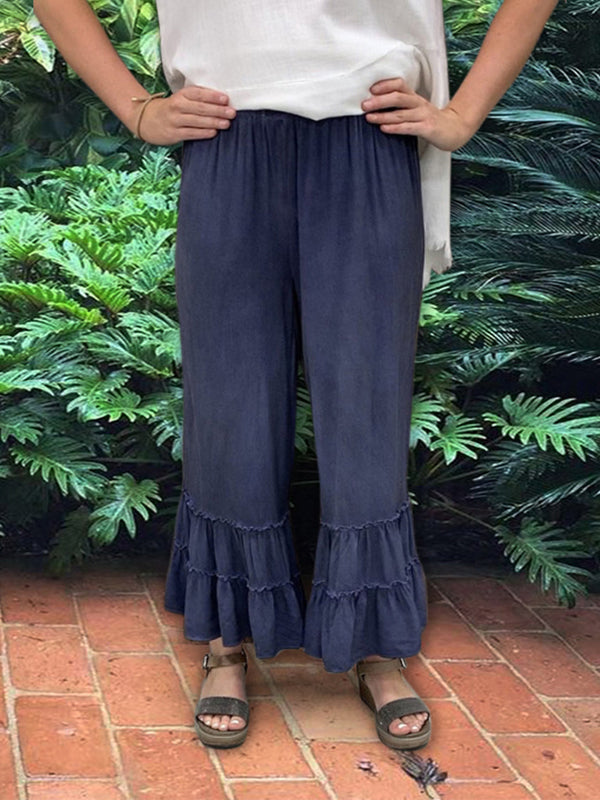 Ruffle Wide Leg Cotton Blend Pant