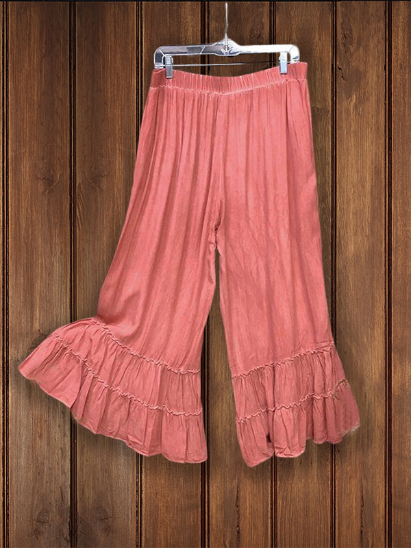 Ruffle Wide Leg Cotton Blend Pant