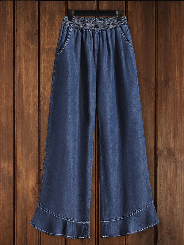 Relaxed Ruffle Soft Denim Pants