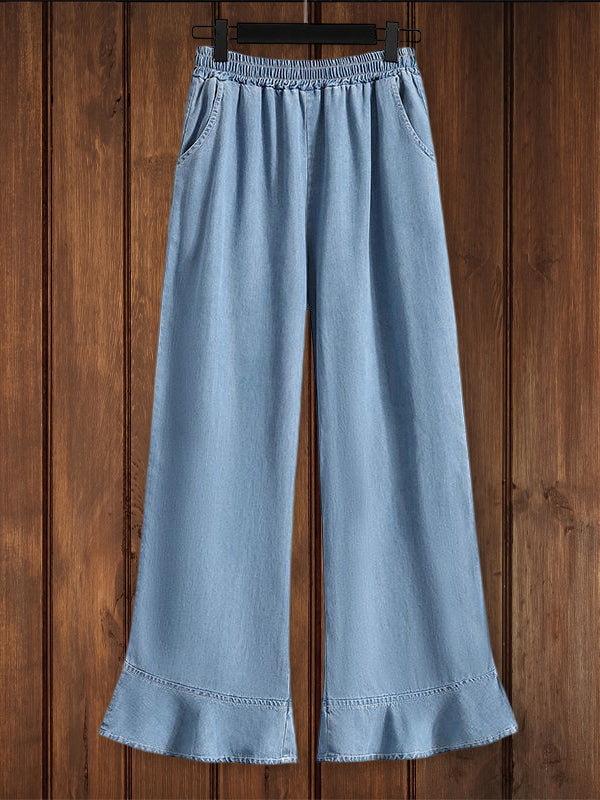 Relaxed Ruffle Soft Denim Pants