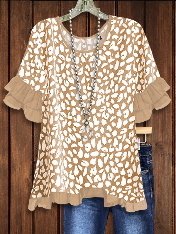 Leopard Print Ruffle Sleeve Blouse