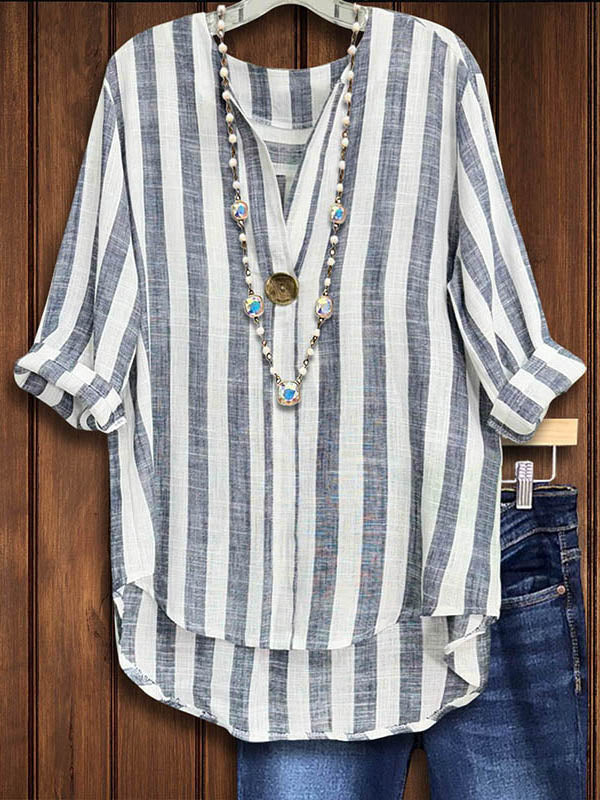 Striped Loose Buttoned Casual Blouse