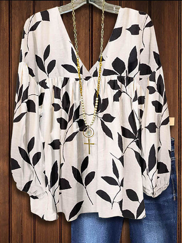 Natural Print Elegant Loose Blouse