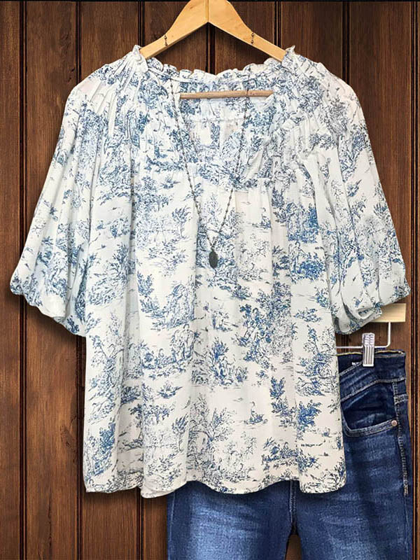 Vintage Floral Ruffle Casual Blouse