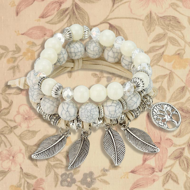 Ethnic Vintage Leaf Owl Multilayer Bracelet