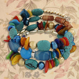 Vintage Turquoise Shell Beaded Multilayer Winding Bracelet