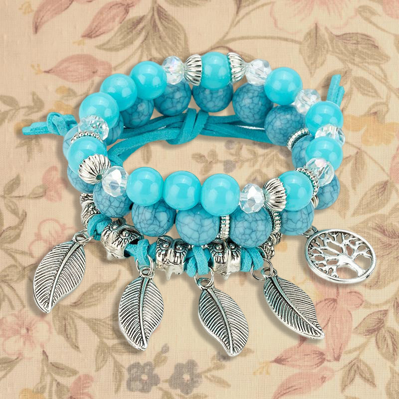 Ethnic Vintage Leaf Owl Multilayer Bracelet