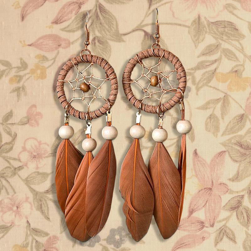 Dreamcatcher Long Feather Fringe Boho Earrings