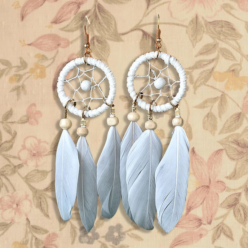 Dreamcatcher Long Feather Fringe Boho Earrings