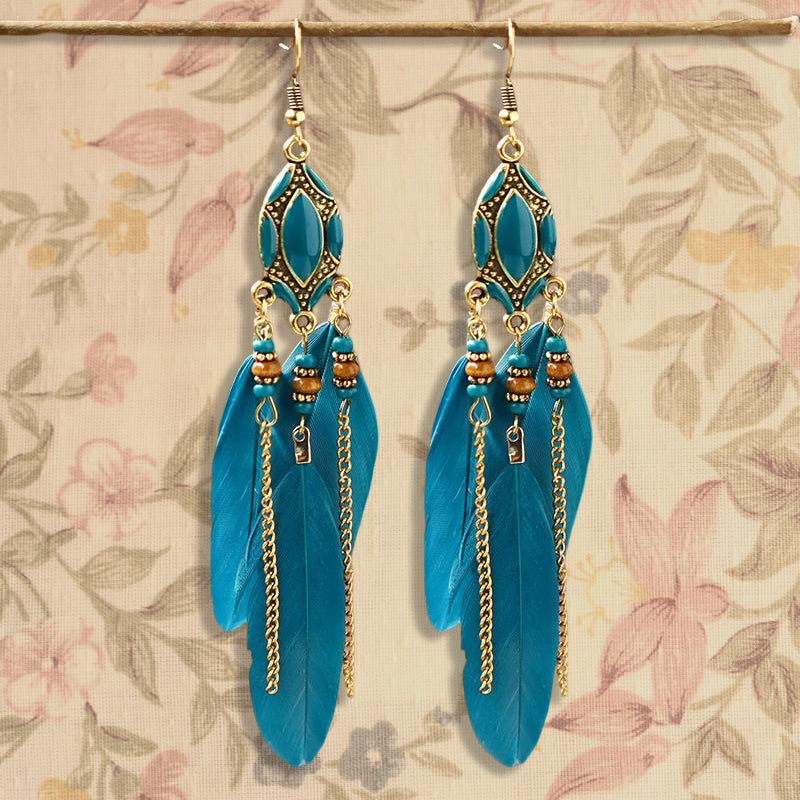 Creative Retro Ethnic Tassel Feather Earrings