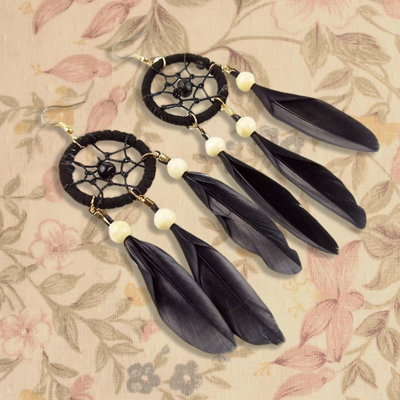 Dreamcatcher Long Feather Fringe Boho Earrings